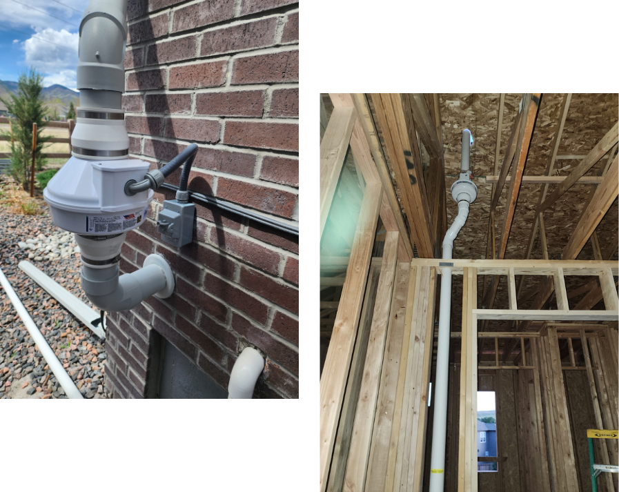 radon mitigation systems outside of home and new construction