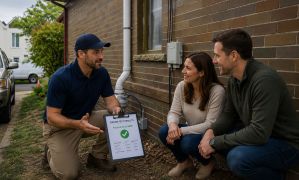radon mitigation company going over radon test results